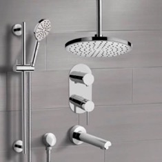 Tub and Shower Faucet Set with Handheld and Ceiling Rain Shower Head